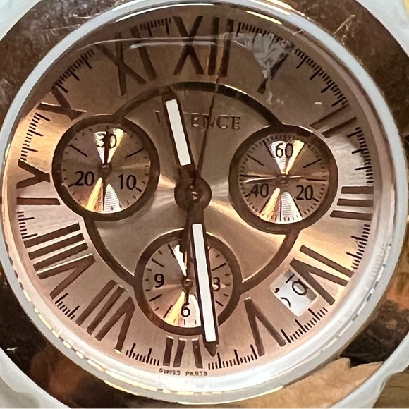 Vicence 14K Rose Gold Bezel White Ceramic Chronograph Watch